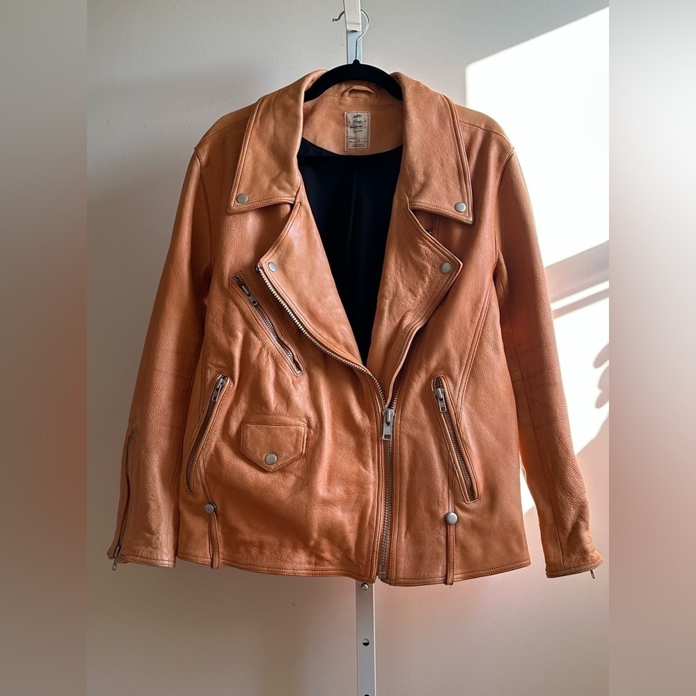 NWOT We The Free Jealousy Leather Moto Jacket M Tangerine Orange